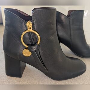 See By Chloe Louis Leather Mid-High Heal Ankle Boots Black EUR 38.5